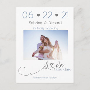 Dusty Blue One Photo Minimalist Save the Date Postcard