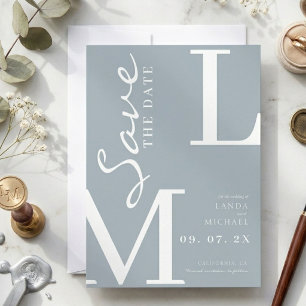 Dusty Blue Orange Stylish monogram wedding Save The Date