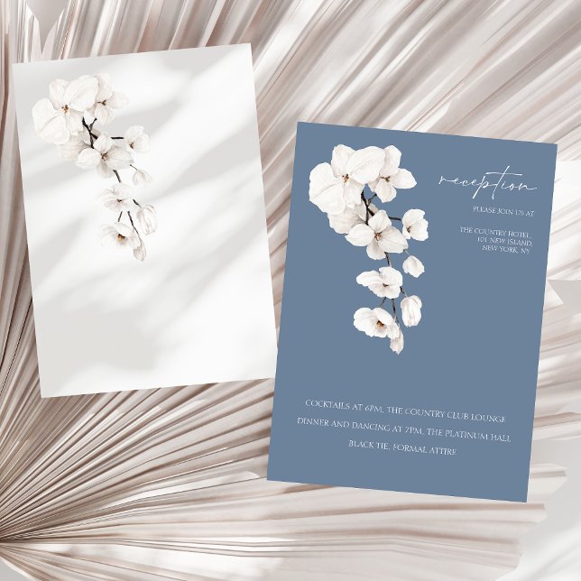 Dusty Blue Orchid Wedding Reception Enclosure Card (Modern Dusty Blue Orchids Wedding Reception Enclosure Card)