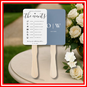 Dusty Blue Order of Events Wedding Program Hand Fan