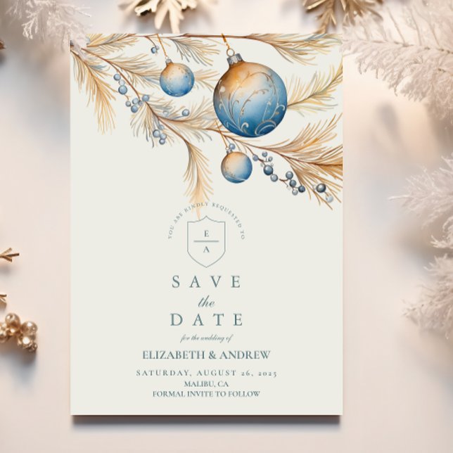 Dusty Blue Ornament Wedding Save The Date (Creator Uploaded)