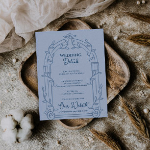 Dusty Blue Ornate Arch Botanical Wedding Details Enclosure Card