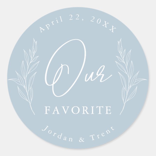 Dusty Blue Our Favourite Wedding Favour Sticker (Front)