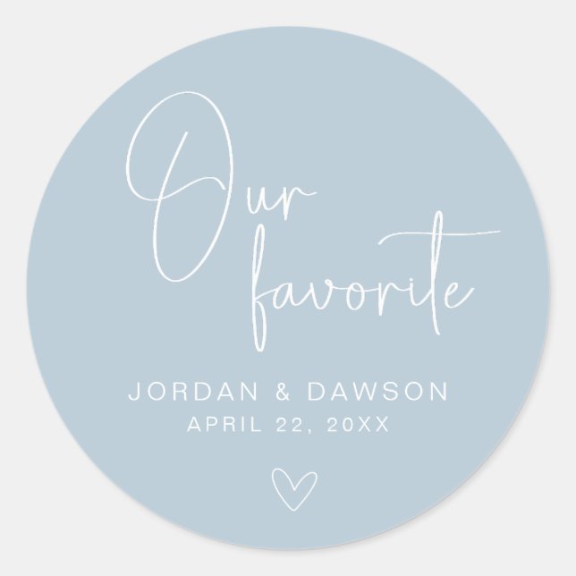 Dusty Blue Our Favourite Wedding Favour Sticker (Front)