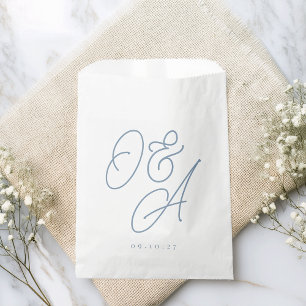 Dusty Blue Oversized Script Monogram Wedding Favour Bags