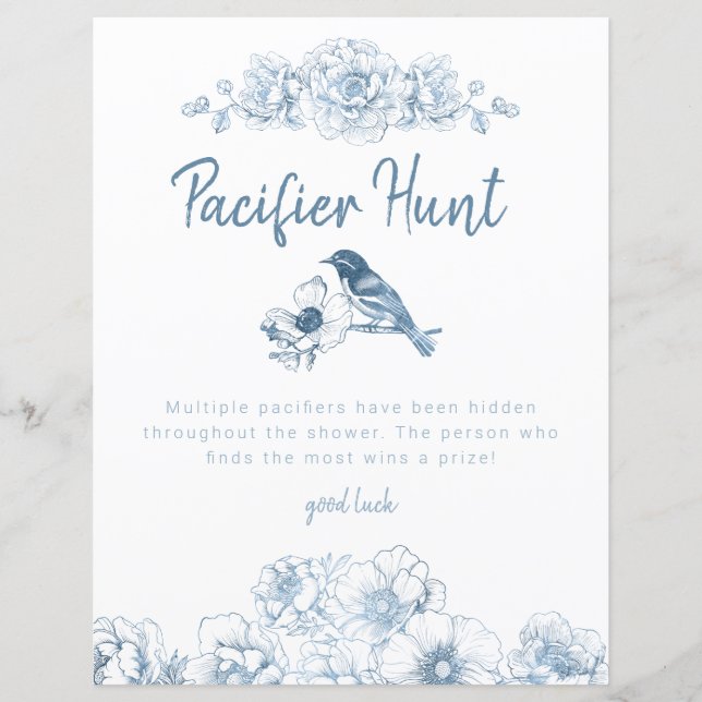 Dusty Blue Pacifier Hunt Baby Shower Game Sign (Front)