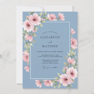 Dusty Blue Painted Blossom Wedding Invitation