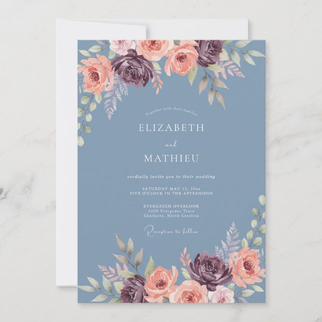 Dusty Blue Painterly Arch Wedding Invitation (Front)