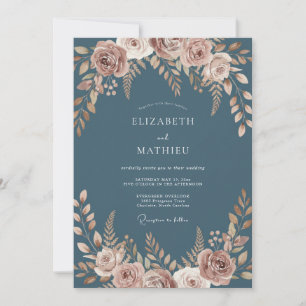 Dusty Blue Painterly Flourish Wedding Invitation