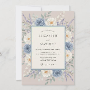 Dusty Blue Painterly Meadow Wedding Invitation