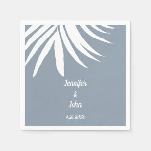 Dusty Blue Palm Leaf Beach Tropical Wedding Napkin