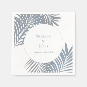 Dusty Blue Palm Leaves Art Elegant Wedding Napkin