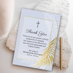 Dusty Blue Palm Tree Funeral Thank You Note Card