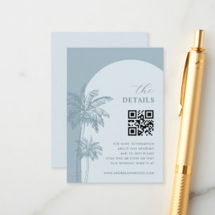 Dusty Blue Palm Trees QR Code Details Wedding Enclosure Card