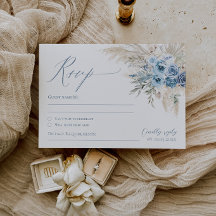 Dusty Blue Pampas Grass Boho Wedding RSVP Reply
