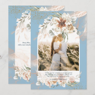 Dusty Blue Pampas Grass Floral PHOTO THANK YOU Card
