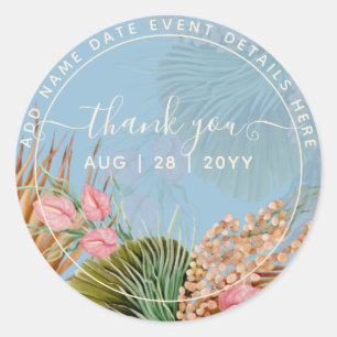 Dusty Blue Pampas Grass Thank You Favour Classic R Round Sticker
