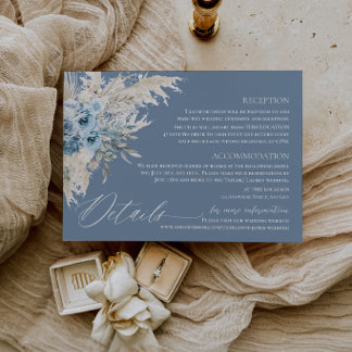 Dusty Blue Pampas Grass Wedding Details Enclosure Card