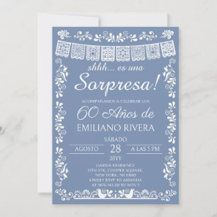 Dusty Blue Papel Picado Surprise 60th Birthday Invitation