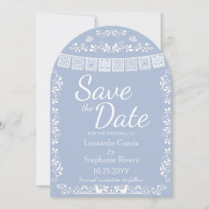 Dusty Blue Papel Picado Wedding Save the Date Arch Invitation