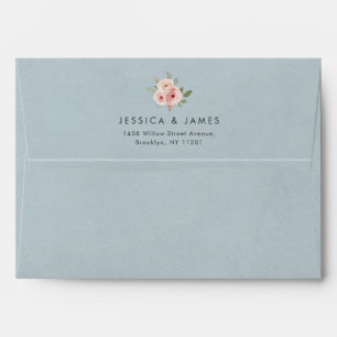 Dusty Blue & Paper Texture Rose Wedding Envelope
