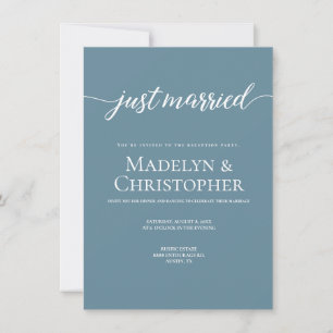 Dusty blue party Only Wedding Photo Just married Invitation