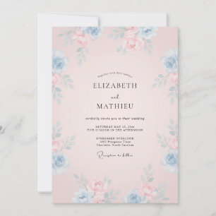 Dusty Blue Pastel Embrace Wedding Invitation
