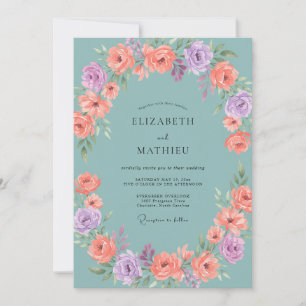 Dusty Blue Pastel Floral Wedding Invitation