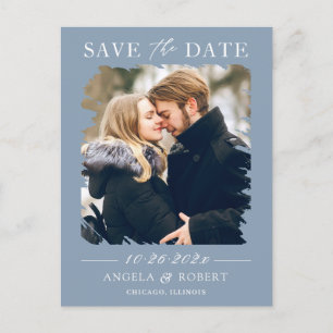 Dusty Blue Pastel Photo Frame Save the Date Postcard
