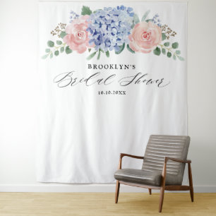 Dusty Blue Pastel Pink hydrangeas Bridal Shower Tapestry