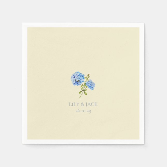 Dusty Blue & Pastel Yellow Hydrangea Wedding  Napkin (Front)