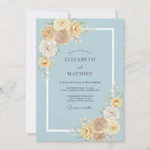 Dusty Blue Pastoral Bloom Wedding Invitation