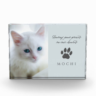 Dusty Blue Paw Prints in Our Hearts Cat Memorial Photo Block