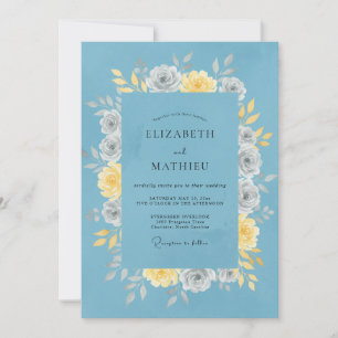 Dusty Blue Peaceful Floral Wedding Invitation
