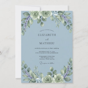 Dusty Blue Peaceful Succulent Wedding Invitation