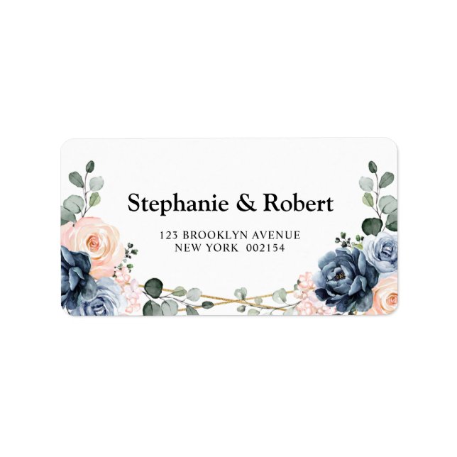 Dusty Blue Peach Blush Geometric Floral Wedding La Label (Front)