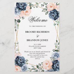 Dusty Blue Peach Blush Geometric Wedding Program