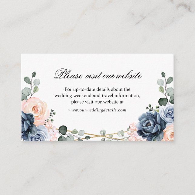 Dusty Blue Peach Blush Wedding Website Details Enc Enclosure Card (Front)