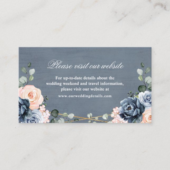Dusty Blue Peach Blush Wedding Website Details Enclosure Card (Front)