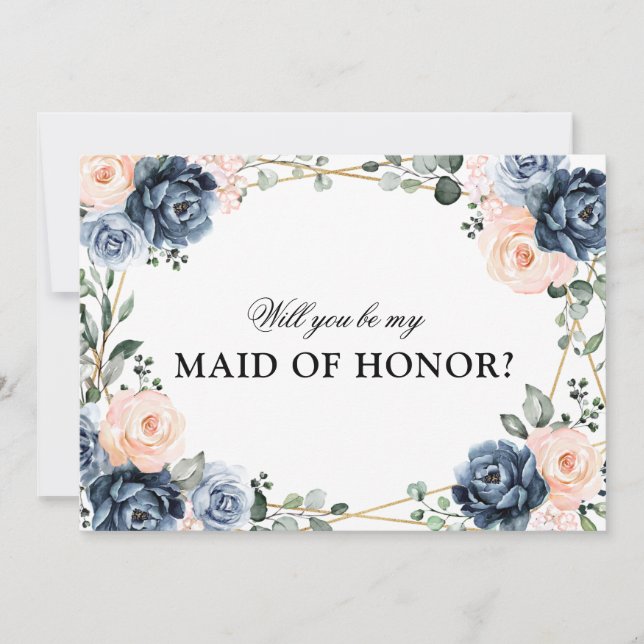 Dusty Blue Peach Blush Will You Be Maid of Honour  Invitation (Front)