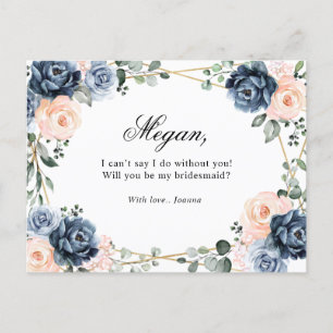 Dusty Blue Peach Blush Will You Be My Bridesmaid P Postcard