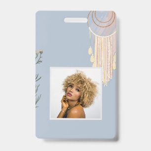 Dusty Blue Peach Boho Dream Catcher ID Badge