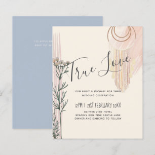 Dusty Blue Peach BOHO Wedding Invitation