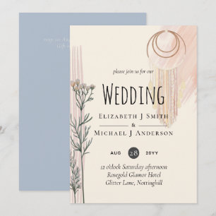 Dusty Blue Peach BOHO Wedding Invitation