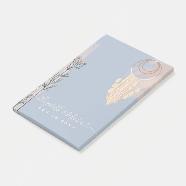 Dusty Blue Peach Boho Wedding Post-it Notes (Angled)