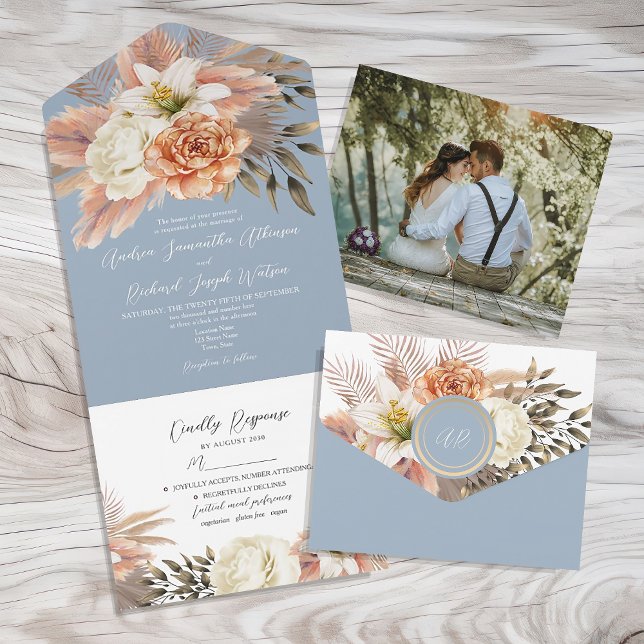 Dusty Blue Peach Floral All-in-One Invite (Creator Uploaded)