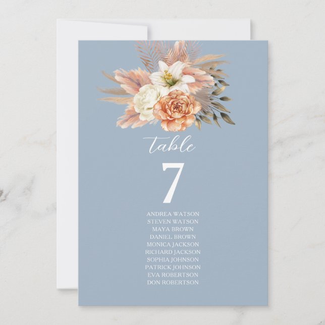 Dusty Blue Peach Floral Table Seating Chart (Front)