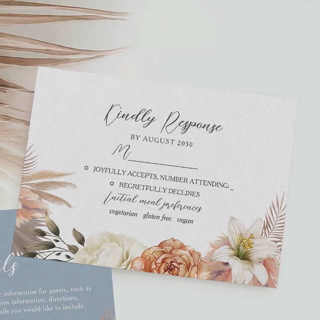 Dusty Blue Peach Floral Wedding RSVP Card (Creator Uploaded)