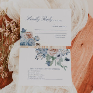 Dusty Blue & Peach Floral Wedding RSVP Card