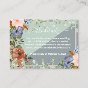 Dusty Blue Peach Green Wedding Enclosure Card